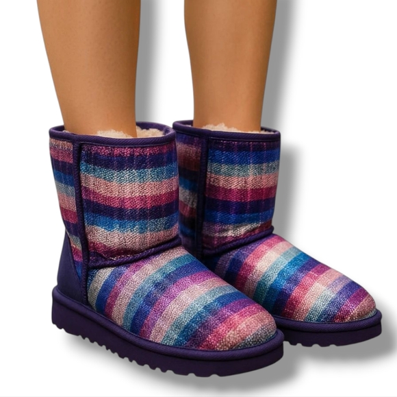UGG Classic Short II Sequin Violet Rainbow Boots Size 6 - Picture 1 of 10